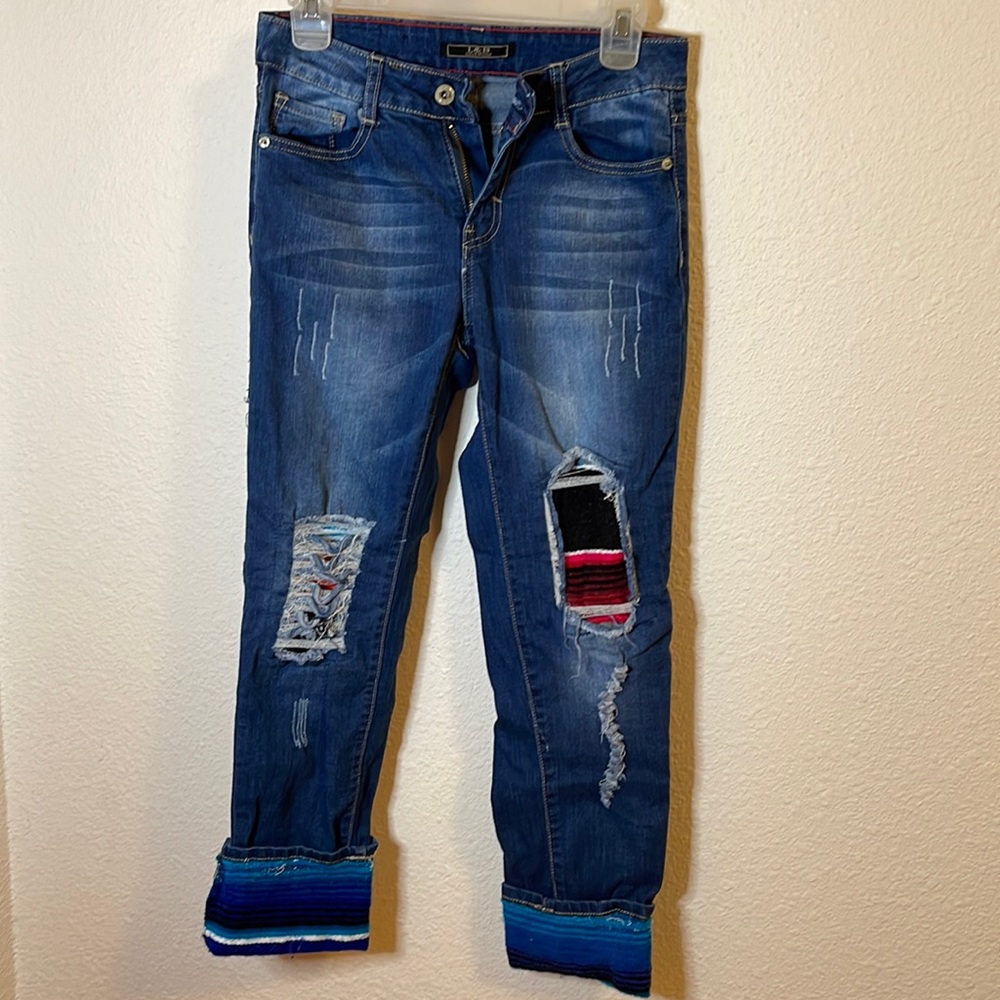 Serape patch jeans